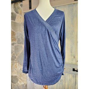 Liu & Qu Maternity Long Sleeve Breastfeeding Navy Shirt Size Med Surplice Top